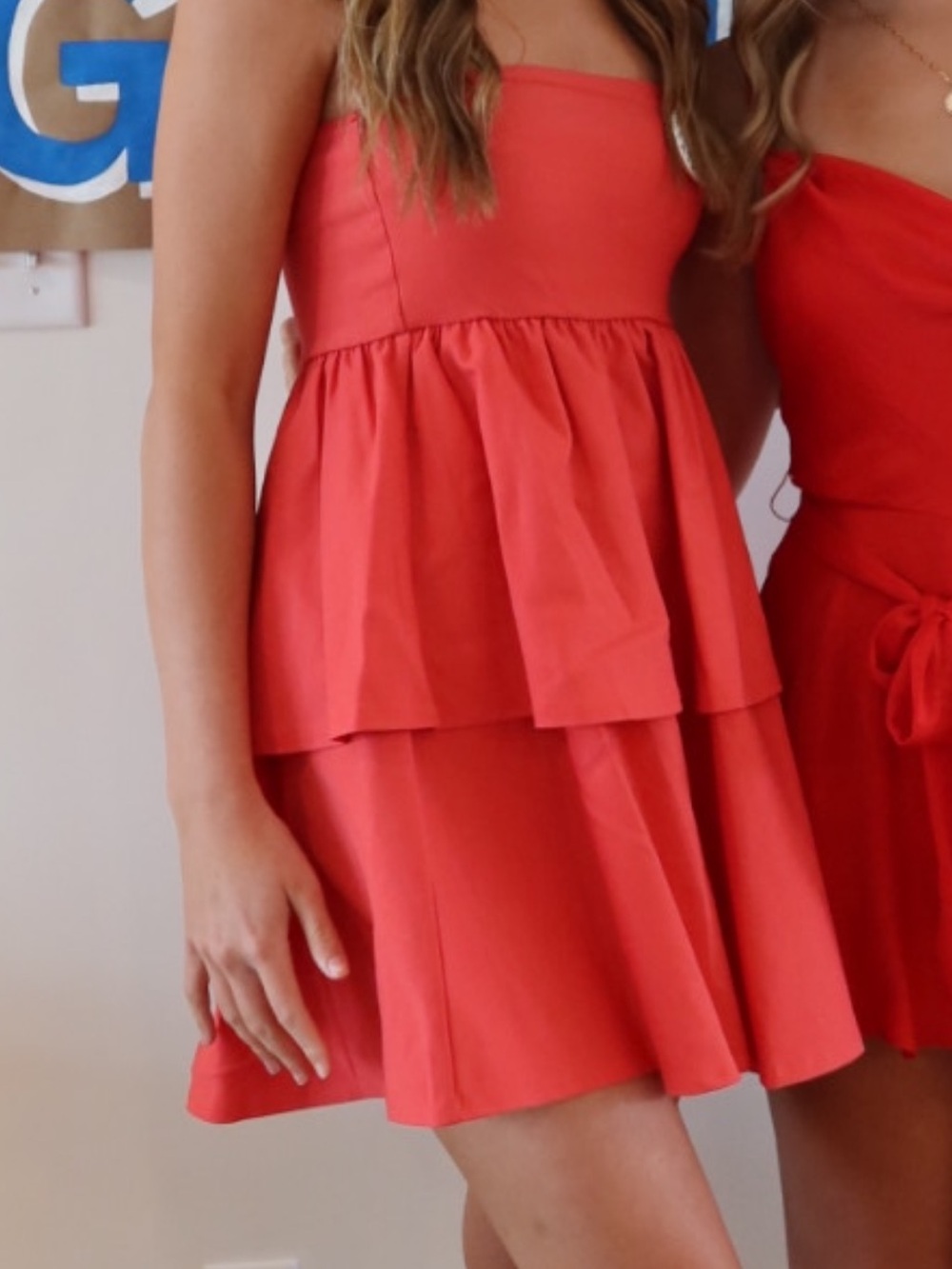 Red Tiered Strapless Mini Dress
